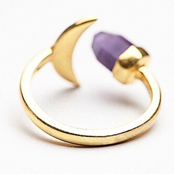 Crescent Moon Resin Crystal ‘ Amethyst ’ Gold Plated Ring - Picture 3 of 3